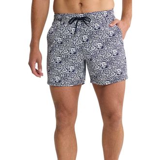 Fair Harbor The Bungalow Water Repellent Swim Trunks in Navy Sea Tiles at Nordstrom, Size Xx-Large