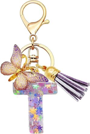 Generic Alphabet exquisite small gift charms keychains, handbag charms, car accessories, butterfly tassel keychains (T)