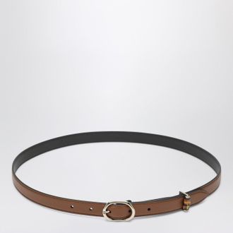 Gucci Cintura sottile marrone con fibbia ovale