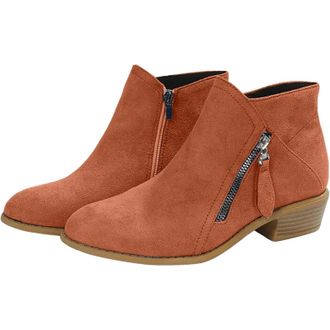 Generic Women Faux Suede Pointed Toe Ankle Booties - Classic Western Cowboy Low Heeled Shoes - Vintage Comfy Slip on Boot (brown,8.5)