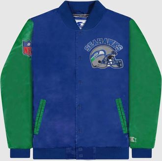 Starter Mens Seattle Seahawks Varsity Satin Full-Snap Jacket In Blue