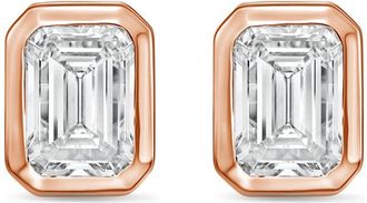 Diana M. Jewels 14Kt Rose Gold 12.00 cts Lab Grown Emerald Diamond Bezel Studs
