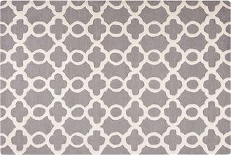 Beliani Beliani - Alfombra De Lana Gris 160 X 230 Cm Patr&oacute;n Enrejado Cuadrifolio Tr&eacute;bol Oriental Marroqu&iacute; Hecha A Mano Zile