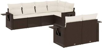 vidaXL Juego De Sof&aacute;s De Jard&iacute;n 7 Piezas Con Cojines Rat&aacute;n Pe Marr&oacute;n Vidaxl