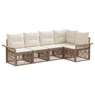 vidaXL Conjunto De Sof&aacute;s De Jard&iacute;n 5 Pcs Beige Rat&aacute;n Sint&eacute;tico Vidaxl