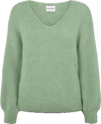 Americandreams Milana LS Alpaca Pullover - Dames - V-hals truien - Groen - M - Wol - Truien & Vesten
