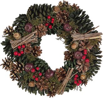 Beliani Beliani - Corona De Navidad Verde Material Sint&eacute;tico Conos De Pino De Madera Dise&ntilde;o Tradicional Redondo 35 Cm Nurmes