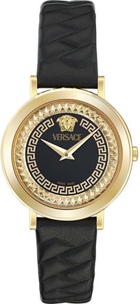Versace Delphinus Leather Strap Watch, 35mm in Yellow Gold at Nordstrom