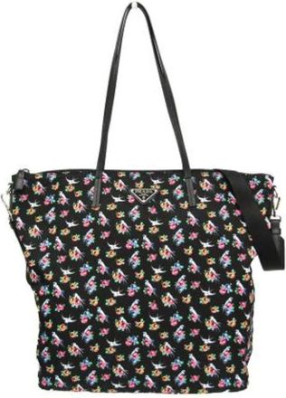 Prada Pre-owned Tote Bags, female, Black, Size: ONE SIZE Pre-owned Tessuto Stampat Tote Bag