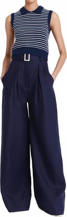 Matthew Bruch Striped Mesh Collar Tank Top In Navy Knit