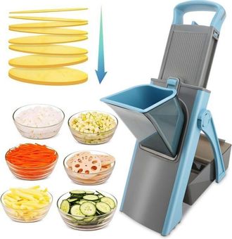 OEM Mandolina De Cocina Manual - Cortador De Verduras Multifuncional Con Grosor De Corte Ajustable (juliana, Cubos, Rodajas), Azul, Acero Inoxidable