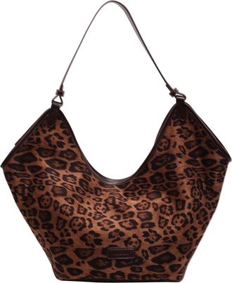 Generic Women Suede Shoulder Bag Leopard Print Tote Bag with Interior Pocket Underarm Bag Hobo Bag for Work Shopping Travel (Brown)