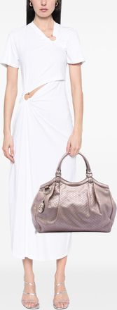 Gucci Pre-owned Womens Large Metallic Microguccissima Sukey Tote - Silver Leather - One Size