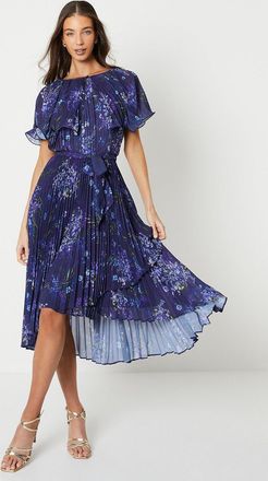 Coast Pleated Cape Detail Midi Dress With Tie Waist
