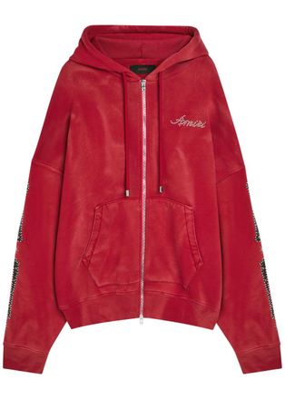 Amiri Amiri Bones Embellished Hooded Cotton Sweatshirt - Red - XL
