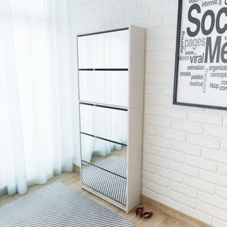 vidaXL Mueble Zapatero 5 Cajones Con Espejo Blanco 63x17x169,5 Cm Vidaxl