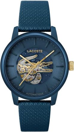 Lacoste 12.12 Automatique Leather Strap Watch, 44mm in Blue at Nordstrom