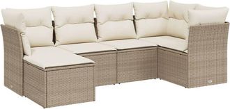 vidaXL Vidaxl - Juego De Sof&aacute;s Jard&iacute;n Con Cojines 6 Pzas Rat&aacute;n Sint&eacute;tico Beige