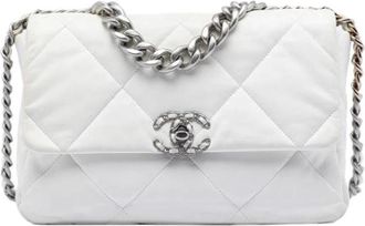 Chanel Pre-owned Large 19 Flap Bag - Dames - Vintage Schoudertas - Wit - ONE Size - Leer - Vintage
