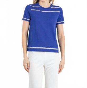 Peace of Cloth Sheer Stripe Short Sleeve Crew Top In Lapis