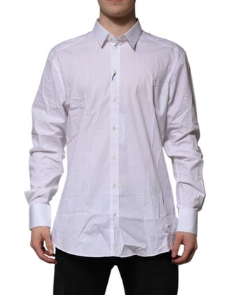 Dolce & Gabbana Mens White Cotton Gold Long Sleeves Formal Shirt Elastane