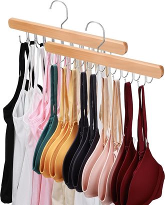 No Brand Paquete De 2 Perchas Para Sujetador, Ideales Para Guardar Ropa En El Armario. Perchas De Madera De Alta Calidad Para Chalecos, Con 36 Ganchos Plegable