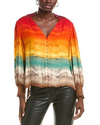 Alice & Olivia Serena Mandarin Collar Button Front Blouse