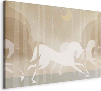 OEM Pintura - Caballos Lunares - Caballos Galopando Entre Los &Aacute;rboles En Una Noche Estrellada / Caballos Corriendo De Noche
