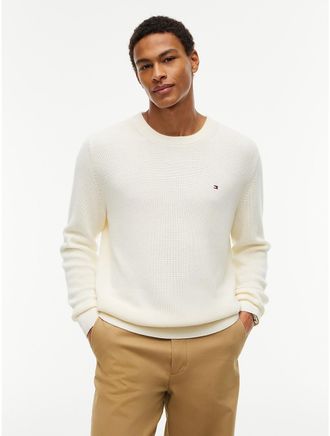 Tommy Hilfiger Mens Mixed-Knit Crewneck Sweater - Rich Cream - XXL
