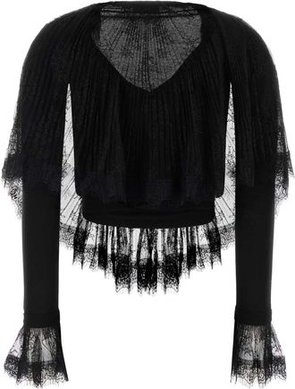 Blumarine Lace-Trimmed Virgin Wool Sweater - Black