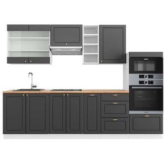 Vicco Mueble De Cocina Fame-line, Antracita-oro/blanco, 280 Cm, Et Roble