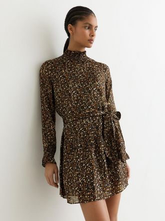 Reiss Black Floral Metallic Flippy Mini Dress, 12