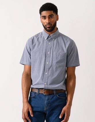 GANT Mens GANT Mens Regular Fit Classic Poplin Gingham Short Sleeve Shirt - 423 Persian Blue - Grey - Size: 44/Regular