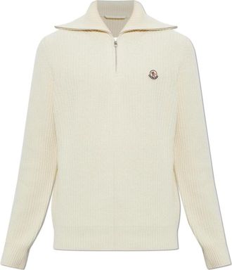 Moncler Wol trui met logopatch - Heren - Coltruien - Beige - XL - Wol - Truien & Vesten
