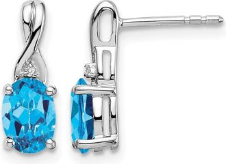 Diamond2Deal 14k White Gold Oval Blue Topaz and Diamond Earrings