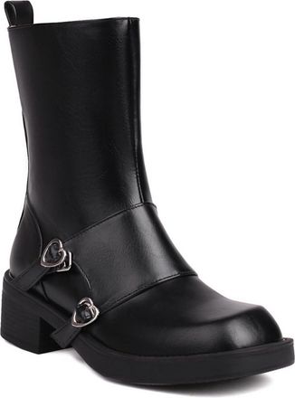 Generic Womens Block Heel Platform Mid-Calf Boots Square Toe Uniform Dress Shoes with Buckle PU Leather Knight Boots with Zipper,Black,5.5 UK