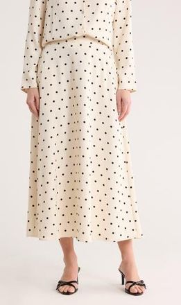Melloday Luxe Polka Dot Crepe Midi Skirt in Bone Black Dot at Nordstrom Rack, Size X-Small