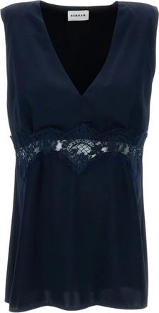 P.A.R.O.S.H. Mouwloze V-hals Top met Kant - Dames - Tops zonder mouwen - Blauw - M - Denim - Tops