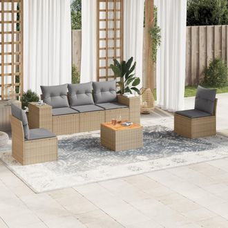 vidaXL Juego De Sof&aacute;s Jard&iacute;n Con Cojines 6 Pzas Rat&aacute;n Sint&eacute;tico Beige Vidaxl