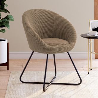 IDMarket Sill&oacute;n Con Forma De Huevo Angelina, De Terciopelo Acanalado Color Topo, Con Patas Cruzadas Negras