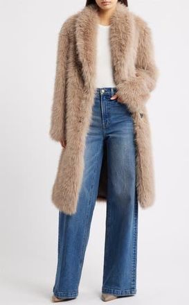 Thread & Supply Long Faux Fur Coat in Brown at Nordstrom Rack, Size Medium