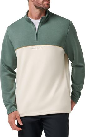 Travis Mathew Fibercloud Colorblocked Quarter Zip Pullover in Balsam Green at Nordstrom, Size Xx-Large