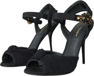 Dolce & Gabbana Womens Black Suede Embellished Heels Sandals Shoes Cotton Elastane Viscose