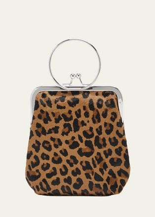 Plan C Small Metal Ring Leopard Calf Hair Top-Handle Bag