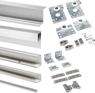 Emuca Emuca Kit Di Ferramenta Per Armadio A 2 Porte Scorrevoli E Chiusura Ammortizzata Neco, Spessore 16 Mm, Pannelli Non Inclusi, Grigia Metallizzata