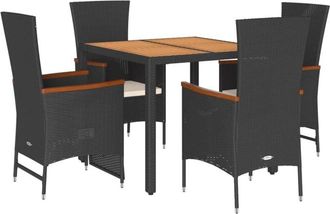 vidaXL Set De Muebles Jard&iacute;n 5 Pzas Con Cojines Rat&aacute;n Sint&eacute;tico Negro Vidaxl