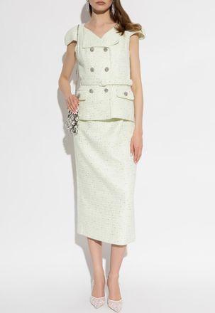 Self Portrait Tweed Dress With Shimmering Sequins, Womens, Green