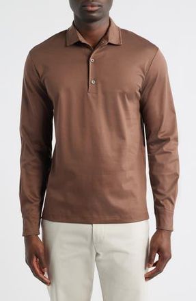 Aur&eacute;lien Mercerized Cotton Long Sleeve Polo in Chocolate at Nordstrom Rack, Size X-Large