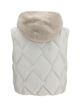 Brunello Cucinelli Shearling Hood Padded Vest - White