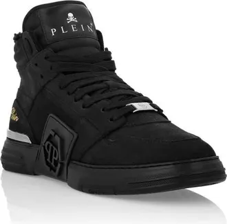 Philipp Plein Suede &Amp; Shearling Mid Top Sneakers Phantom Kick$ Men in Black/black at Nordstrom, Size 40